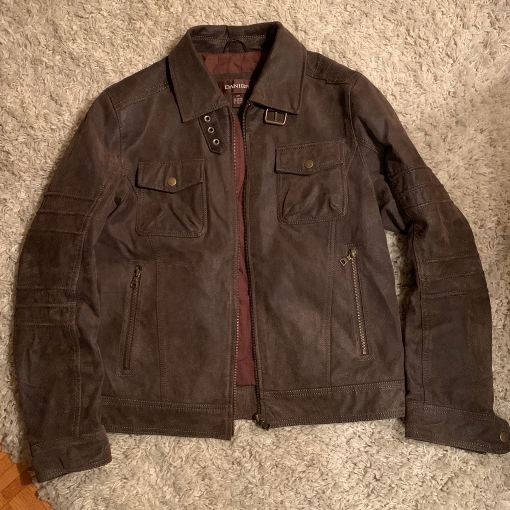 Danier - Men’s Leather Brown Shacket with Hood - S